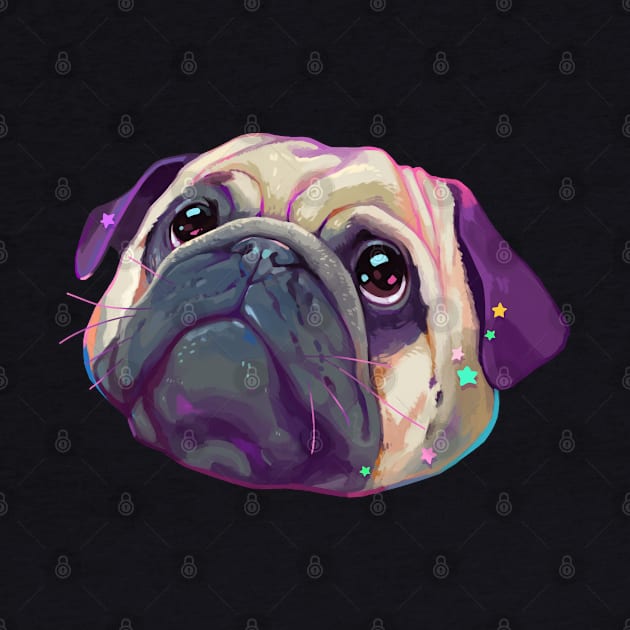 Starry Cute Pug head by You Miichi